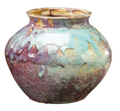 EUGENE LION (1867-1945) Important vase boule en grès à corps pansu et col resserré...