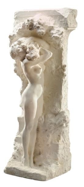 FELIX CHARPENTIER XIX-XXème Importante sculpture en plâtre figurant femme nue embrassant...
