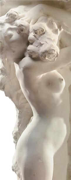FELIX CHARPENTIER XIX-XXème Importante sculpture en plâtre figurant femme nue embrassant...