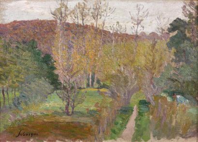 Henri LEBASQUE (1865-1937) Personnage dans un paysage Huile sur toile, signée en...