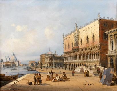 Carlo GRUBACS (1810 - circa 1870) Le Palais des Doges, Venise Huile sur toile, signée...