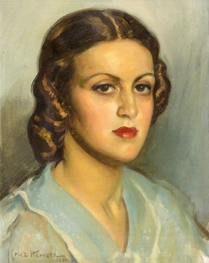 José CRUZ HERRERA (1890-1972) Portrait de femme Huile sur toile, signée en bas à...