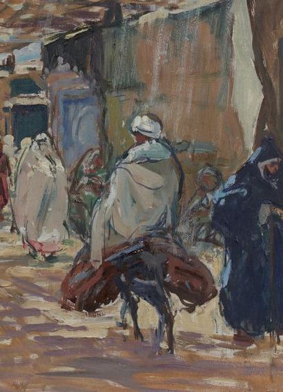 Henri Jean PONTOY (1888-1968) Jeux de lumière dans le souk Huile sur panneau, signée...