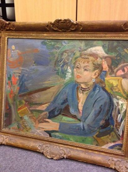 André PLANSON (1898-1981) Figure bleue à la terrasse
Huile sur toile, signée en bas...
