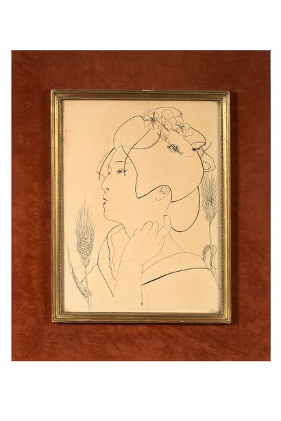 LÉONARD-TSUGUHARU FOUJITA (1886 - 1968) Geisha aux épis de blé
Maquette pour Le Dragon...