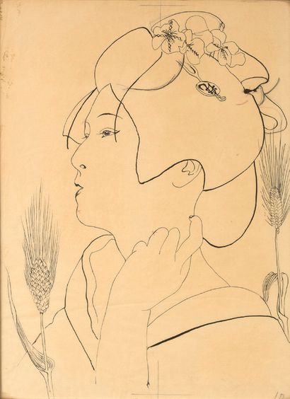 LÉONARD-TSUGUHARU FOUJITA (1886 - 1968) Geisha aux épis de blé
Maquette pour Le Dragon...