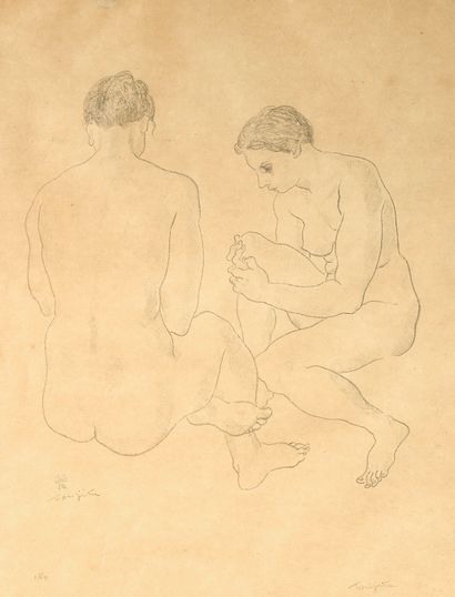 LÉONARD TSUGUHARU FOUJITA (1886 - 1968) Étude de nus, 1928 [Buisson II.28.94]
Lithographie...