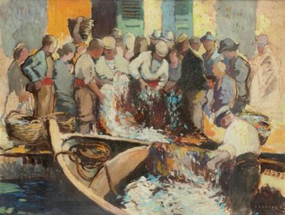 Horace Cristol (1878-1959) Les pêcheurs Technique mixte, signée en bas à droite 48...