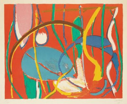 André LANSKOY (1902-1976) Composition en rouge Lithographie numérotée 15/50, contresignée...