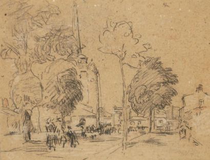 Auguste louis LEPERE (1849-1918) Vue de Paris Fusain rehaussé 18 x 23,5 cm à vue
