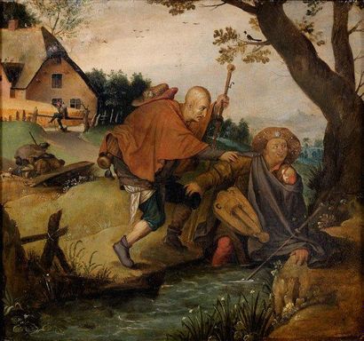 Ecole FLAMANDE du XVIIème, suiveur de Pierre Brueghel La parabole des aveugles 28,5...