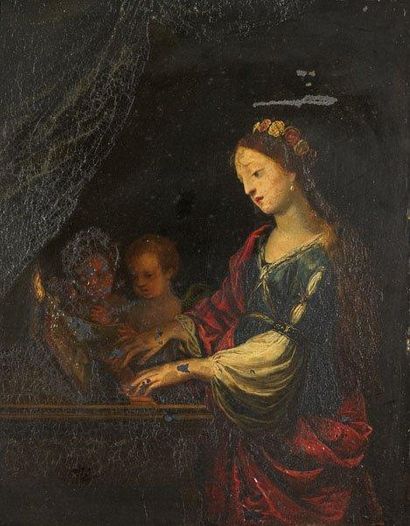 Jacques STELLA (1596-1657) Sainte Cécile Ardoise Environ20 x 15cm Manques et restaurations...