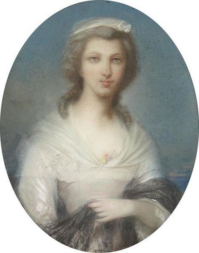 Ecole française du XIXème, suiveur de Madame VIGEE LE BRUN Portrait de femme Pastel...