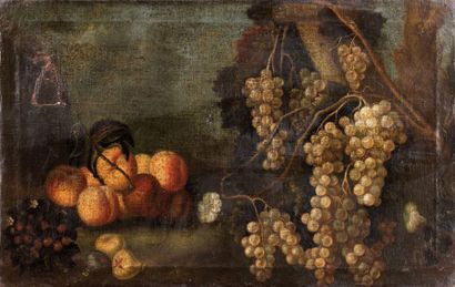 Ecole romaine du 17è, entourage de Girolamo da Lodi Nature morte aux raisins Toile...