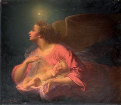 Alcide BOICHARD Enfant veillé par un ange Huile sur toile, signée en bas à gauche...