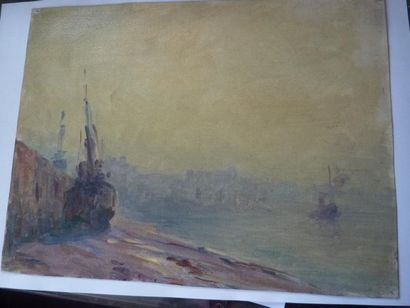 Georges RICARD-CORDINGLEY (1873-1939) Lot de 9 huiles et dessins: 1- Rivage Fusain...