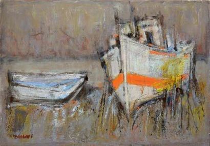 Jean-Albert CARLOTTI (1909-2003) Bateau en Bretagne Huile sur toile Signée en bas...