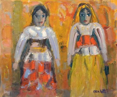 Jean-Albert CARLOTTI (1909-2003) Marionnettes indiennes Huile sur toile Signée en...