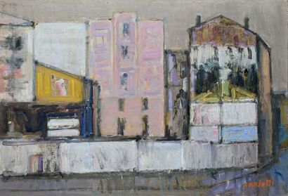 Jean-Albert CARLOTTI (1909-2003) Maison rue de l'Abondance Huile sur toile Signée...