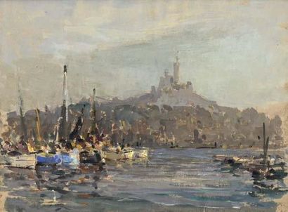 Georges RICARD-CORDINGLEY (1873-1939) Port de Marseille, 1933 Aquarelle et gouache...