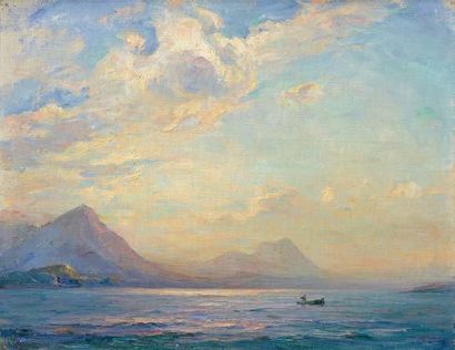 Georges RICARD-CORDINGLEY (1873-1939) Fin d'après-midi sur le lac Majeur, 1929 Huile...
