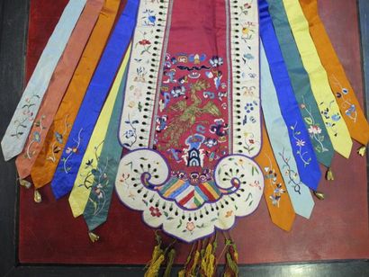 CHINE Elément décoratif de robe en soie à motifs de fleurs et phoenix Vers 1900 78...