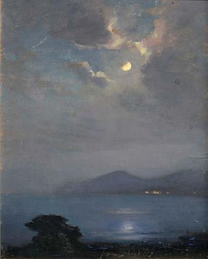 Georges RICARD-CORDINGLEY (1873-1939) Clair de lune sur Cannes, Estérel, 1934 Huile...