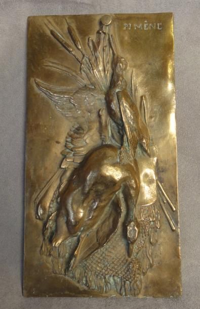 Pierre Jules Mène Trophée de chasse Plaque en bronze Signé en haut à droite H: 24...