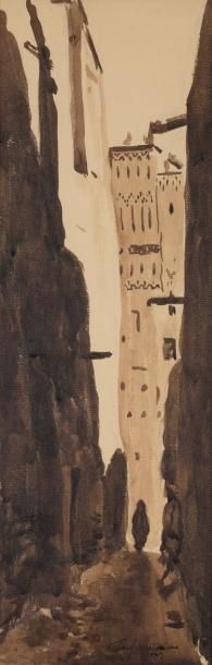 PAUL WAENDENDRIES (1911-1991) Ruelle au Maroc Encre et aquarelle, signée en bas à...
