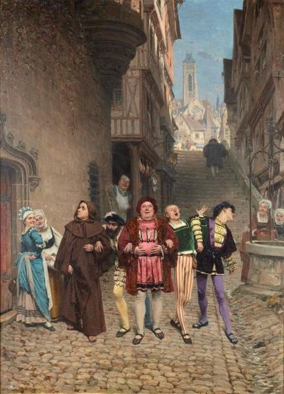 Adrien MOREAU (1831-1906) Les joyeux drilles, 1875 Huile sur toile signée en bas...