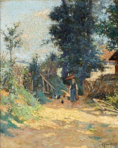 René Louis CHRETIEN (1867-1942) Le chemin Huile sur toile, signée en bas à droite...