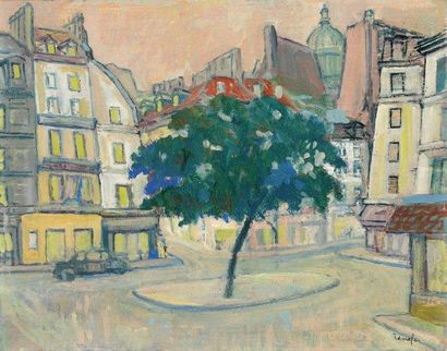 Jean Constant Raymond RENEFER (1879-1957) Place à Paris Huile sur panneau, signée...