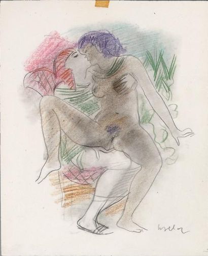 Milivoy UZELAC (1897-1950) Série égyptienne: le baiser Crayon et aquarelle sur papier,...