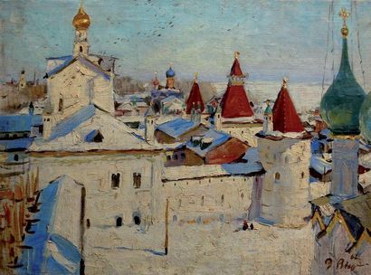 Edouard VIRGIKOVSKI (né en 1928) Kremlin de Rostov Huile sur toile, signée et datée1962...
