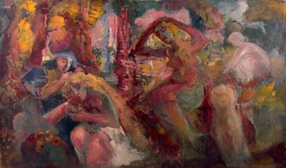 Konstantin KUZNETSOV (1863-1936) Le bain des nymphes Huile sur toile, signée en bas...