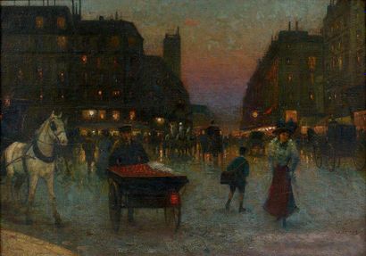 D'après Edouard Léon CORTES Paris, la nuit, près de la tour Saint-Jacques Huile sur...