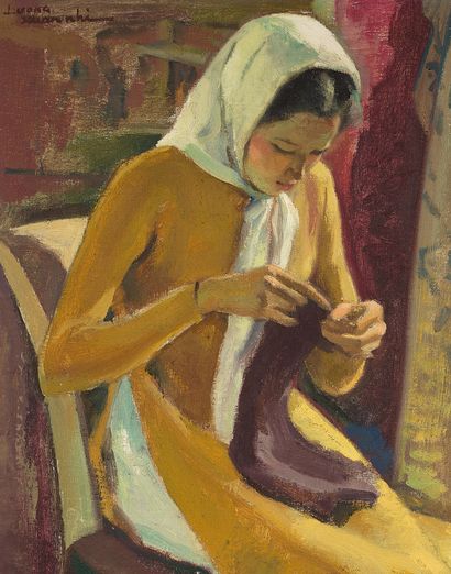 LƯƠNG XUÂN NHỊ (1914-2006) Jeune femme au tricot
Oil on canvas, signed upper left
61...
