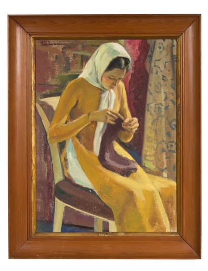 LƯƠNG XUÂN NHỊ (1914-2006) Jeune femme au tricot
Oil on canvas, signed upper left
61...