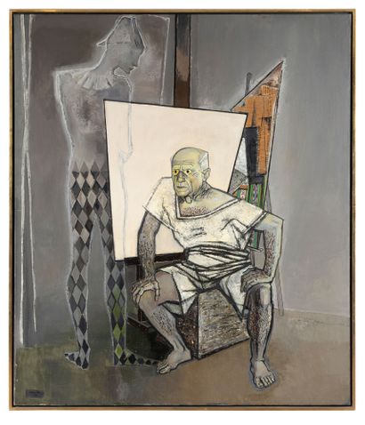 ÉDOUARD MAC AVOY (1905-1991) Portrait de Pablo Picasso, 1956
Huile et collage sur...