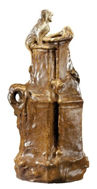 GEORGES HOENTSCHEL (1855-1915) Exceptionnel et rare vase de forme irrégulière en...