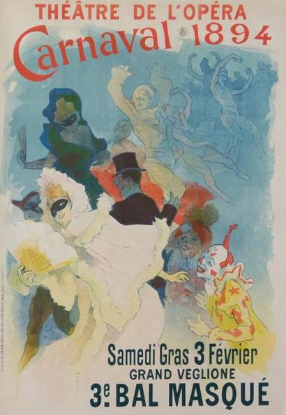 Jules CHÉRET (1836-1932) Theatre de l'Opera, carnaval 1894, 3eme bal masque. Affiche...