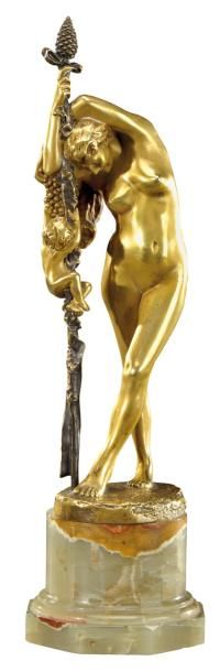 Jean-Léon GEROME (1824-1904) «Bacchante à la grappe» Epreuve en bronze à patine dorée...