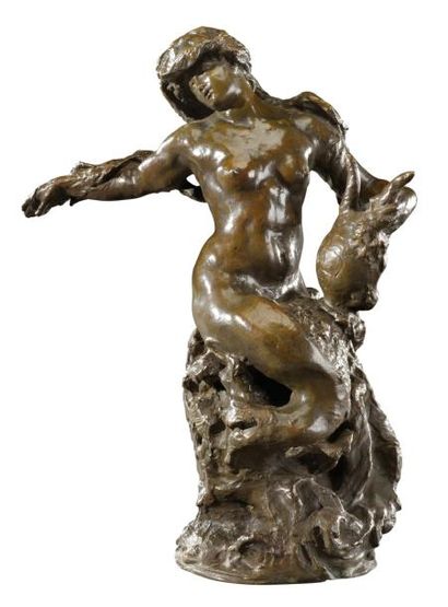 Jules DESBOIS (1851-1935) «Sirène à la lyre» Epreuve en bronze à patine brune. Signée...