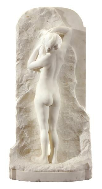 Alfred BOUCHER (1850-1934) Exceptionnelle sculpture en taille directe sur marbre...