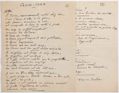 PICABIA Francis (1879 - 1953) POÈME autographe signé « Francis Picabia », Cahin-caha;... Gazette Drouot