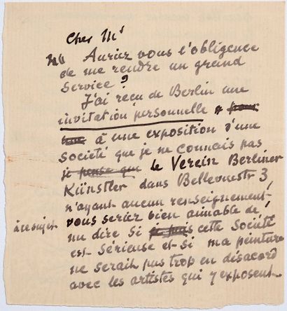 PISSARRO Camille (1831 - 1903) L.A. (minute), vers 1892 ?; 2 pages in-12.
Il a reçu... Gazette Drouot