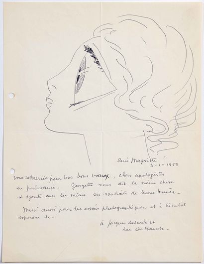 MAGRITTE René (1898-1967) L.A.S. « René Magritte » avec DESSIN, 3 janvier 1959, à... Gazette Drouot
