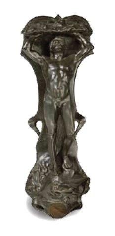 ALEXANDRE MASPOLI (1875-1943) Elément décoratif formant heurtoir en bronze à patine...