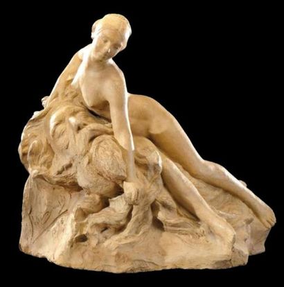 FELIX SOULES (1857-1904) Importante sculpture en terre cuite à patine ocre figurant...