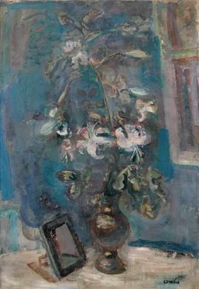 Rajmund KANELBA (1897-1960) école polonaise Fleurs dans un vase, 1932 Huile sur toile,...